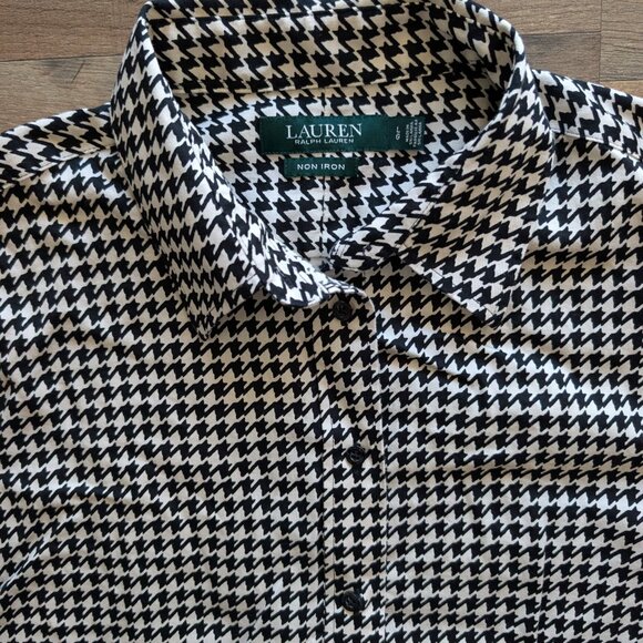 Lauren Ralph Lauren black and white Houndstooth Button Down top size L - Picture 1 of 9